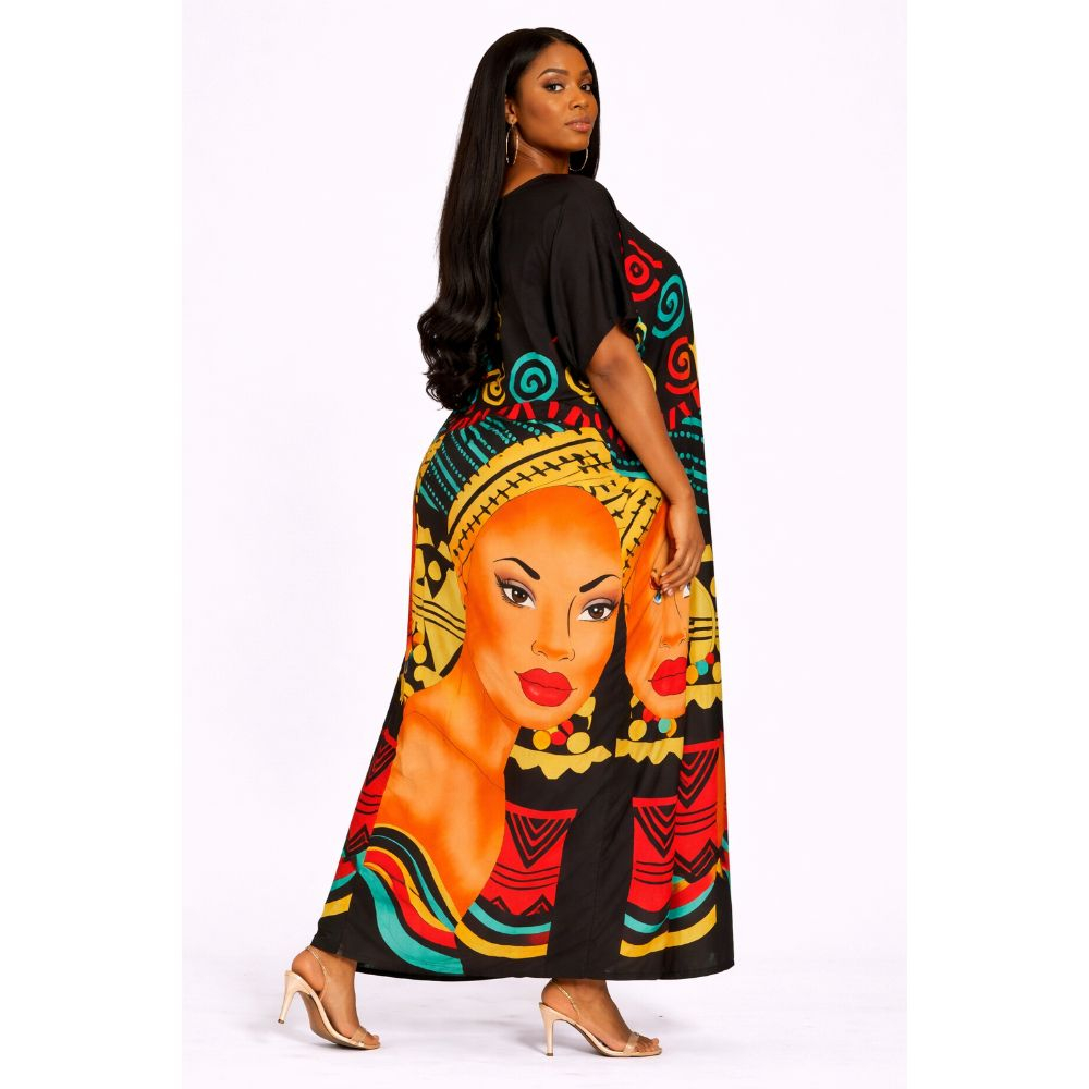 Multicolor Abstract Print Kaftan Maxi Dress for Women